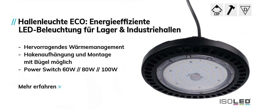Flexible LED-Lichtbänder sind in geschwungenen Holzfräsungen eingebettet und leuchten warmweiß. Rechts unten sind weiße und graue LED-Profile abgebildet. Text: „LICHTLÖSUNGEN, SO FLEXIBEL WIE IHRE IDEEN – JETZT ENTDECKEN AUF DEM ISOLED® YOUTUBE-KANAL!“