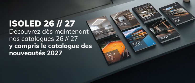 Des rubans LED flexibles sont int&eacute;gr&eacute;s dans des d&eacute;coupes courbes en bois et diffusent une lumi&egrave;re blanc chaud. En bas &agrave; droite, des profil&eacute;s LED blancs et gris sont pr&eacute;sent&eacute;s.
