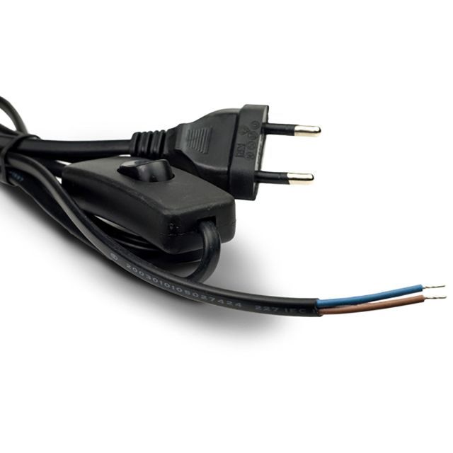 Câble de raccordement avec connecteur plat et interrupteur, noir, 1,5 m, 230V