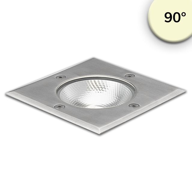 LED Bodeneinbaustrahler, quadr. Edelstahl, IP67, 7W COB, 90°, warmweiß