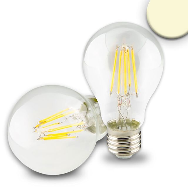 LED a bulbo E27, 8W, trasparente, luce bianca calda, dimm.