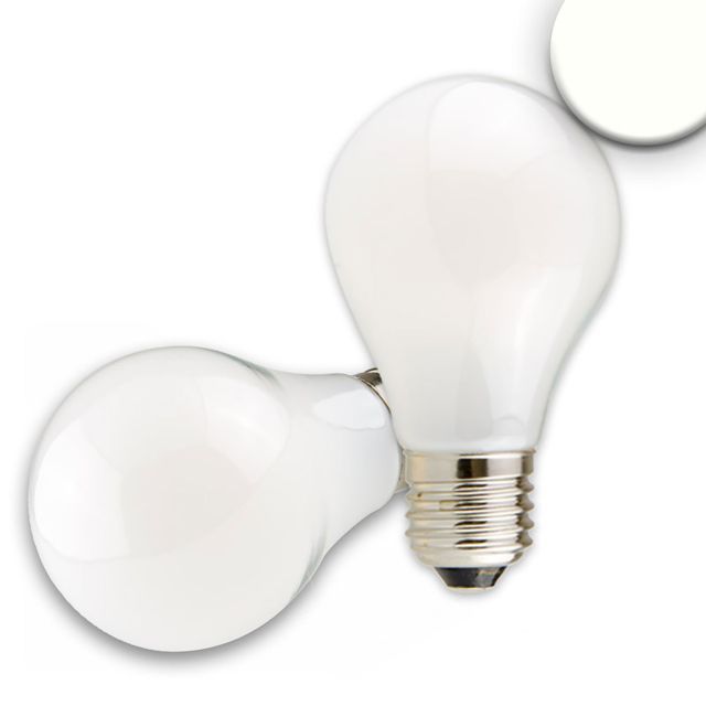 LED a bulbo E27, 8W, colore lattiginoso, luce bianca neutra, dimm.