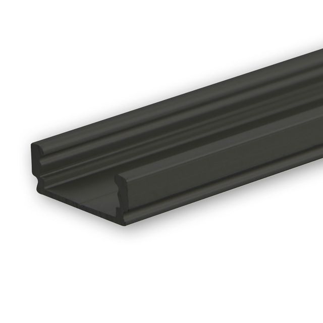 Profilé en applique LED SURF12 FLAT aluminium noir revêtu par poudre RAL 9005, 200 cm