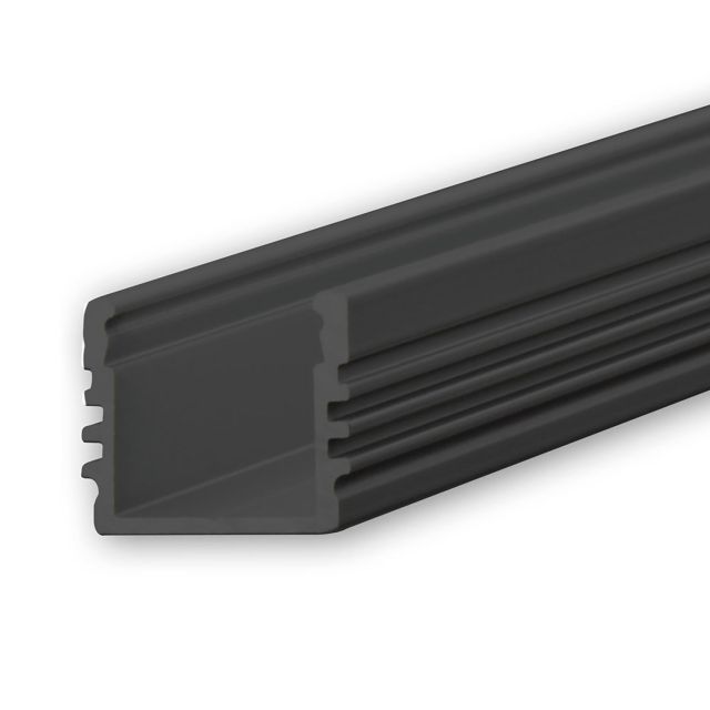Profilé en applique LED SURF12 aluminium noir revêtu par poudre RAL 9005, 200 cm