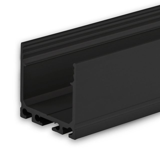 Profilé en applique LED SURF24 aluminium noir revêtu par poudre RAL 9005, 200 cm