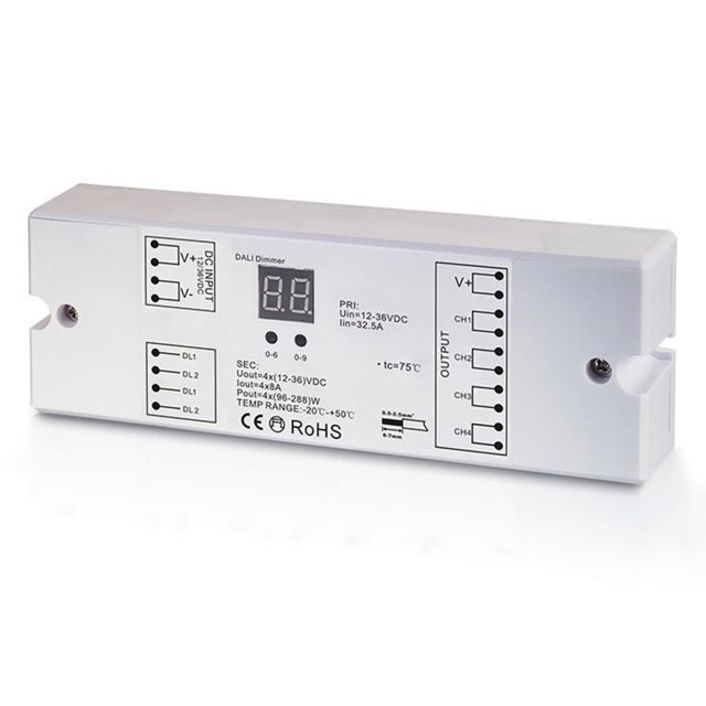 DALI DT6 1 or 4 adresses PWM dimmer, 1 or 4 channel, 12-36V 4x8A, 48V 4x4A