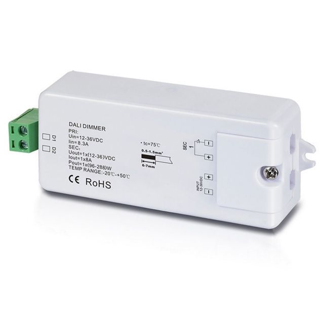 Controller DALI PWM 12-36V, 1 canale, 12-36V 8A, 48V 4A