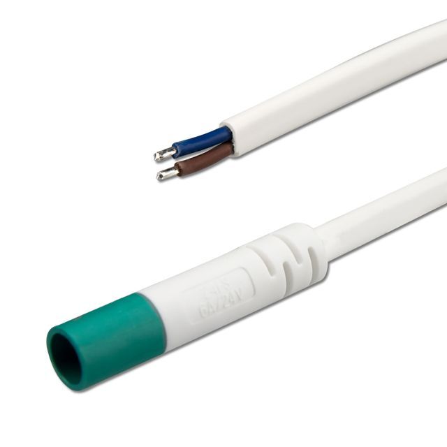 Mini-Plug connection socket female, 1m, 2x0,75, IP54, white-green, max. 48V/6A