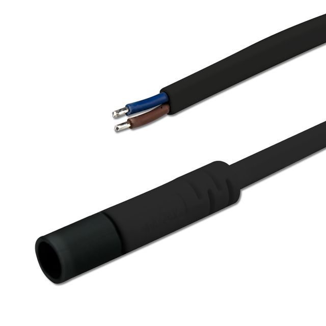 Mini-Plug connection socket female, 1m, 2x0,75, IP54, black, max. 48V/6A