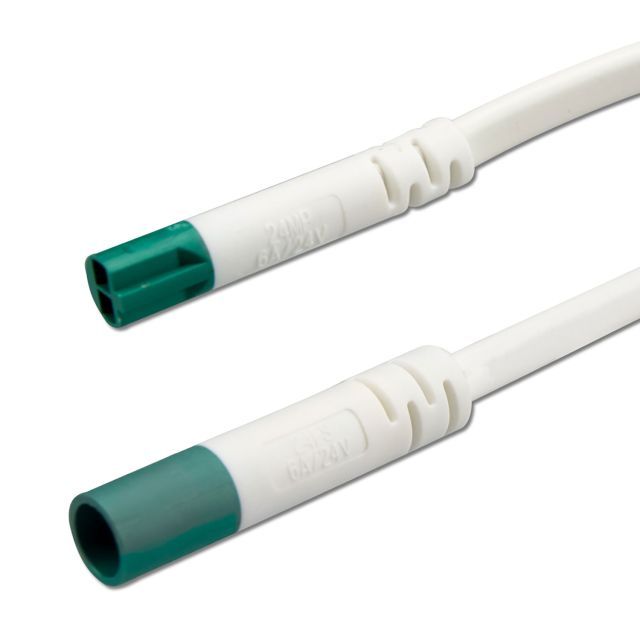 Mini-Plug rallonge mâle-femelle, 1m, 2x0,75, IP54, blanc-vert, max. 48V/6A