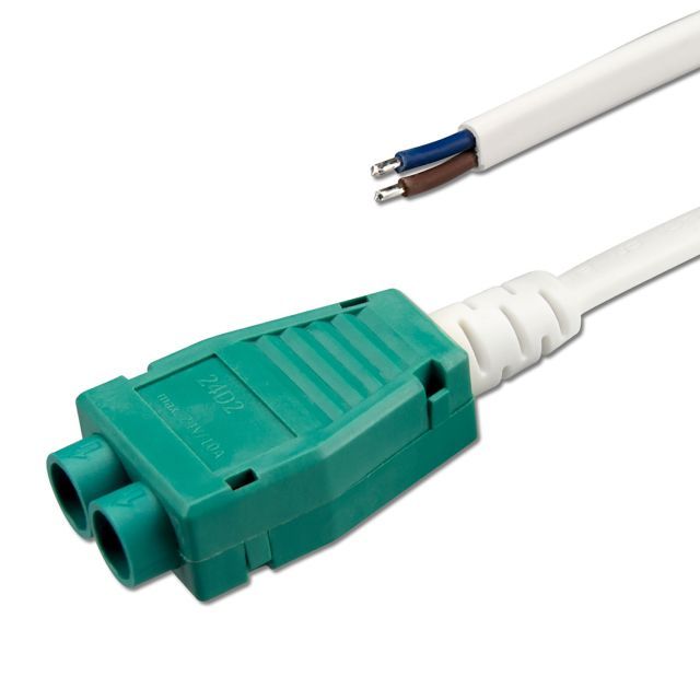 Distributore Mini-Plug a 2 vie femmina, 1m, 2x0,75, IP54, bianco-verde, max. 48V/6A