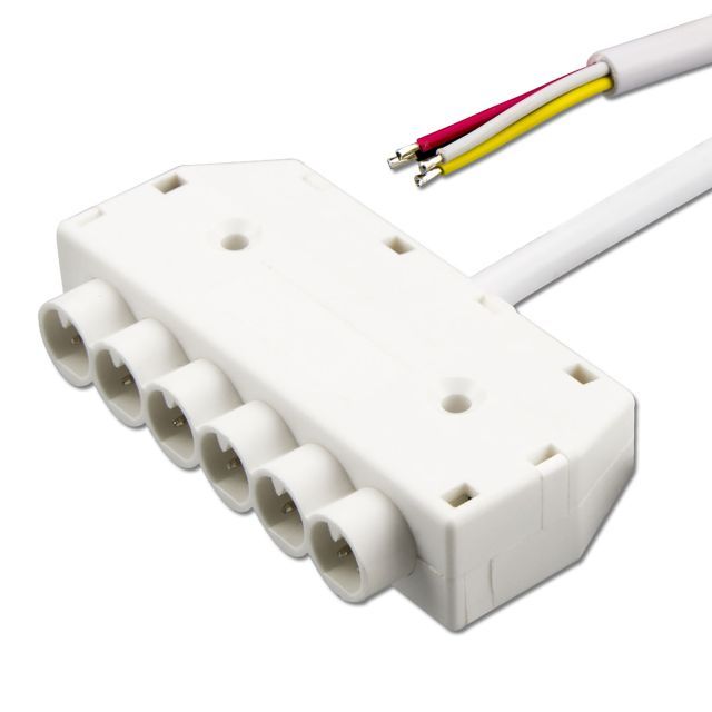 Mini-Plug RGB 6-fold distributore femmina, 1m, 4 poli, IP54, bianco, max. 48V/6A