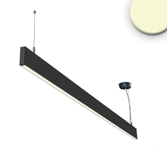 Lamp. a sospens. LED Linear Up+Down 1200, 40W, prism., colleg. lineare e 90°, nero, bianco caldo