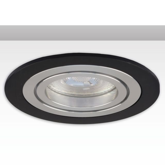 Cornice da incasso rotondo, foro di 80 mm, nero + alluminio spazzolato, per spot GU10/MR16