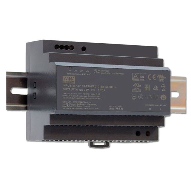 Trasformatore LED montaggio guida DIN MW HDR-150-24, 21,6~29V/DC, 0-150W