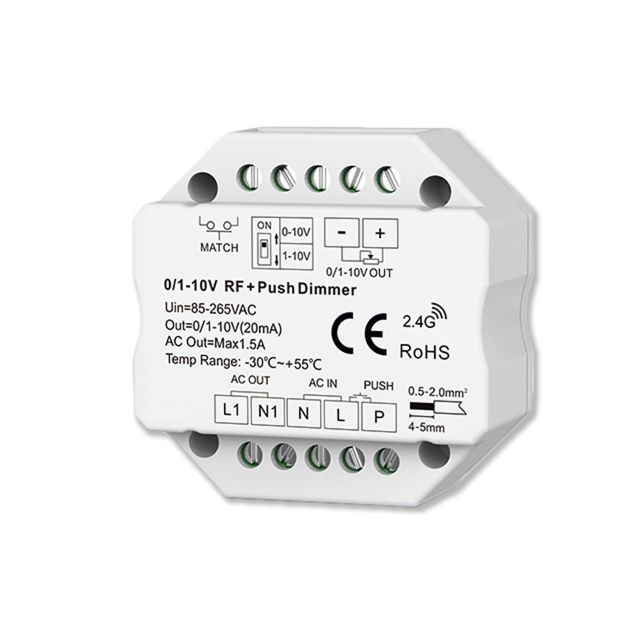 Sys-Pro Push/Funk Mesh-Dimmer mit 0/1-10V Output und Switch 85-265V 1.5A