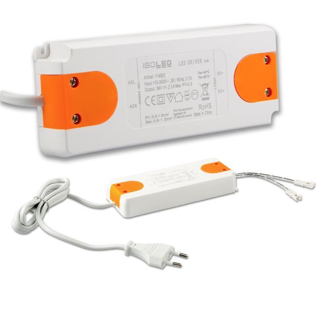 LED transformer MiniAMP 24V/DC, 0-50W, 120cm cable with flat plug, secondary 2 female sockets