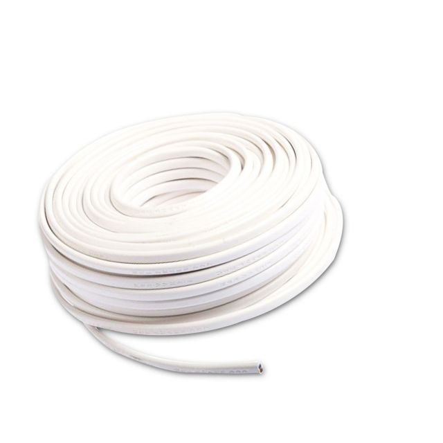 Câble 25m rouleau 2 pôles 0,75mm² H03VVH2-F PVC gaine blanche, VDE (pas sans halogène !), AWG18