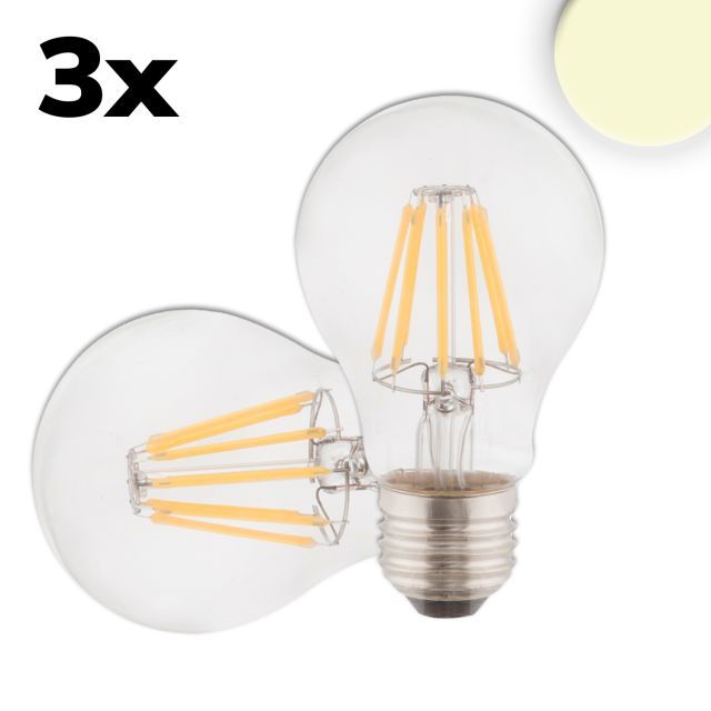 E27 LED bulb, 7W, clear, warm white, pack of 3