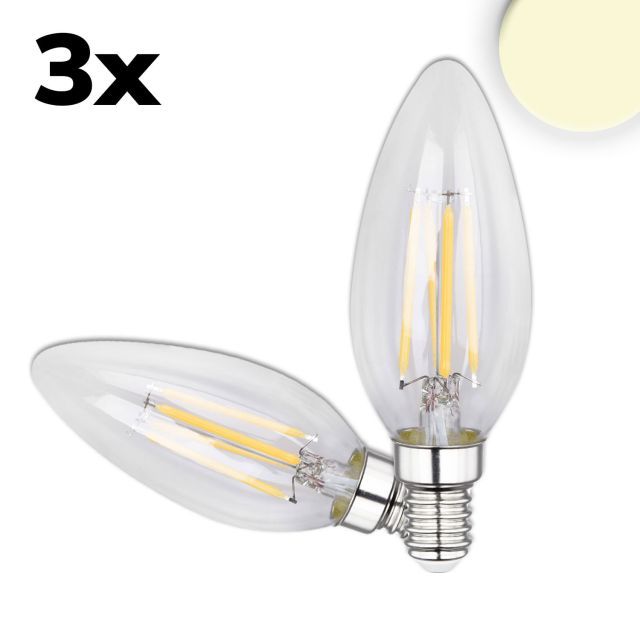 Bougie LED E14, 4W, transparente, blanc chaud, pack de 3