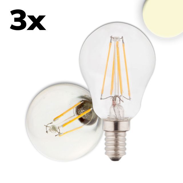 E14 LED Illu, 4W, transparent, blanc chaud, pack de 3