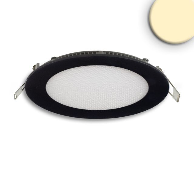 LED Downlight, 12W, rund, ultraflach, blendungsreduziert, schwarz, warmweiß, dimmbar CRI90
