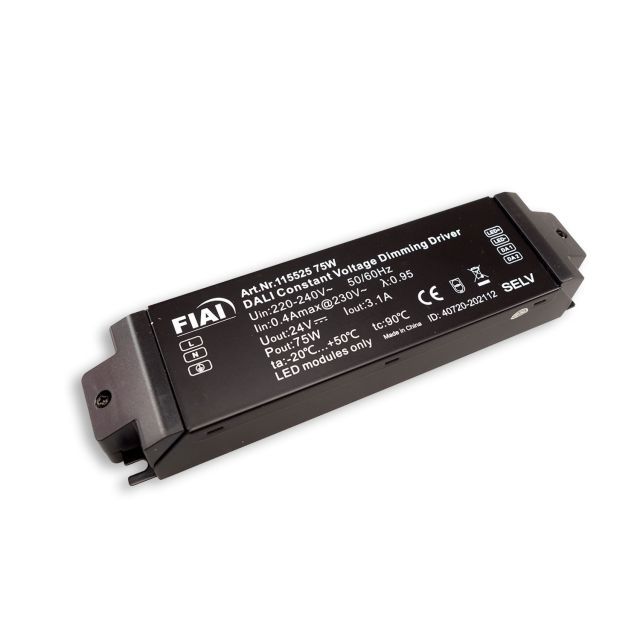 Trasformatore LED PWM 24V/DC, 0-75W, IP20, dimmerabile Push/DALI, SELV