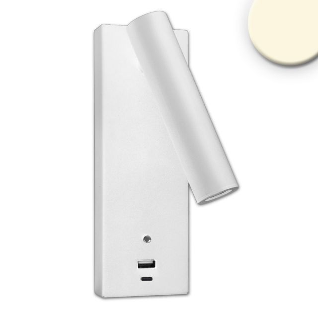 Liseuse LED, 3W, blanc, avec prise de charge USB-A et USB-C, blanc chaud, 3 niveaux de gradation