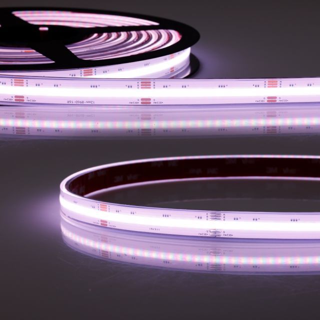 LED AQUA COB RVB Ruban linéaire, 24V DC, 14,4W, IP68, rouleau de 5m, 840 LED/m