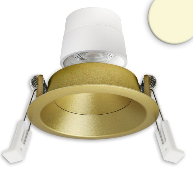 LED Recessed spotlight Back68, gold, round, 5W, CRI90, 2700K, swiveling, recessed, UGR