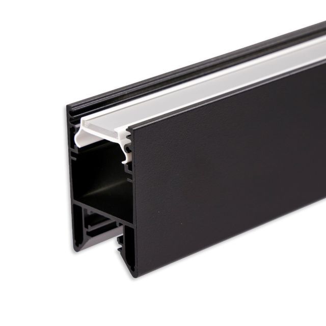 Profilé de luminaire LED HALON alu noir RAL 9005, 200cm, avec bande de refroidissement encliquetable