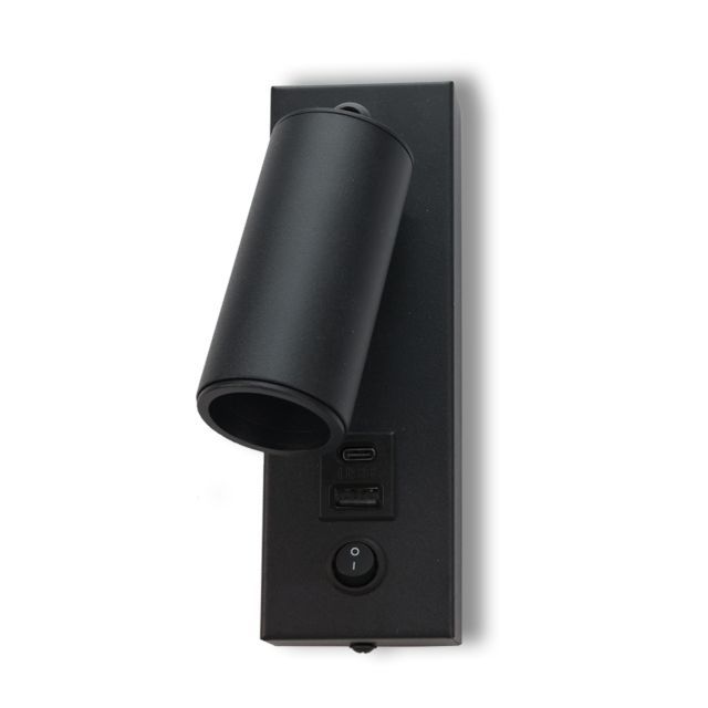 Liseuse LED, 4,5W, noir, avec prise de charge USB-A et USB-C, 2700K