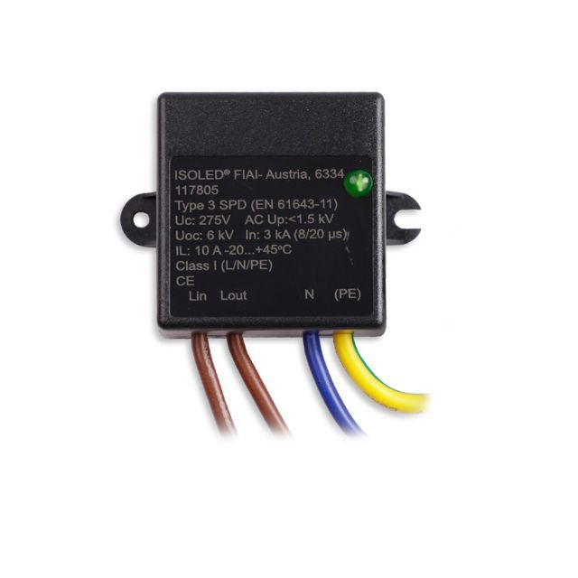 Überspannungs-/Feinschutz Typ 3, 10A und EMV-X2-Filter für Schutzklasse I (L/N/PE)
