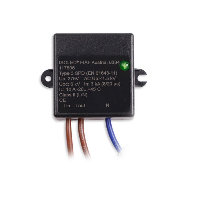 Überspannungs-/Feinschutz Typ 3, 10A und EMV-X2-Filter für Schutzklasse II (L/N)