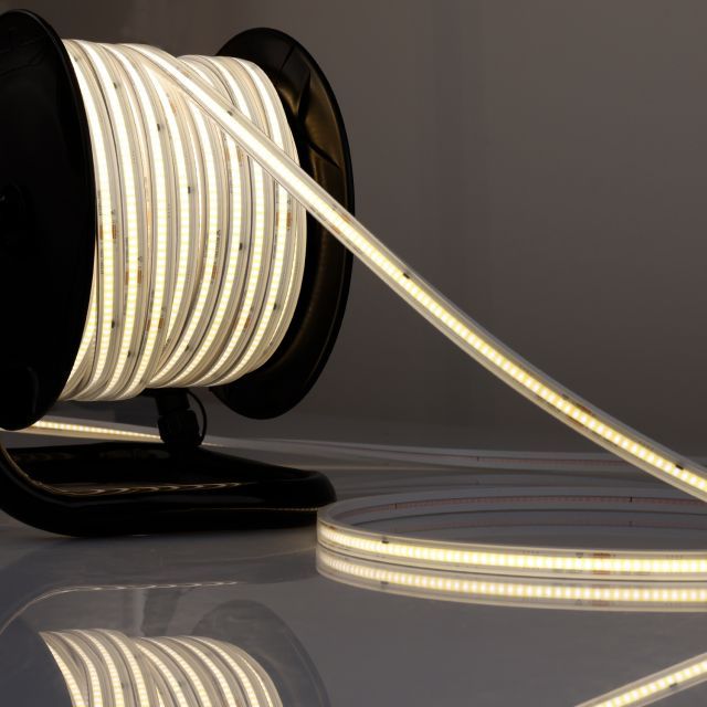 LED Flexband 230V COB, 12W/m, 25m Rolle auf Kabeltrommel, 4000K, CRI80, IP67, male/female Anschluss