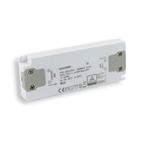 Transformateur LED 24V/DC, 0-20W, ultraplat, SELV