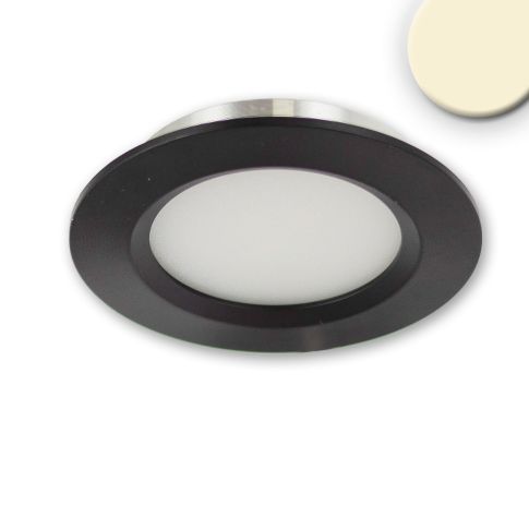 Spot LED encastrable pour meubles MiniAMP noir, rond, 3W, 120°, 12V DC,  blanc chaud 3000K, dimmable