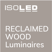 A grey background with white text: &ldquo;ISOLED reclaimed wood luminaires&rdquo;.