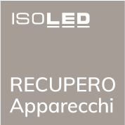 Sfondo grigio con testo bianco: &ldquo;ISOLED recupero apparecchi&rdquo;.