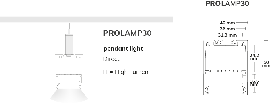 Modulares Lichtsystem Pendelleuchten PROLAMP30