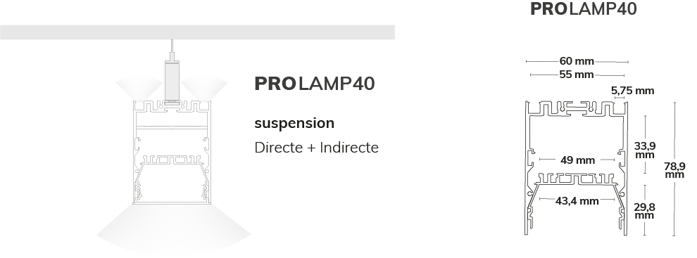 Modulares Lichtsystem Pendelleuchten Direkt + Indirekt PROLAMP40
