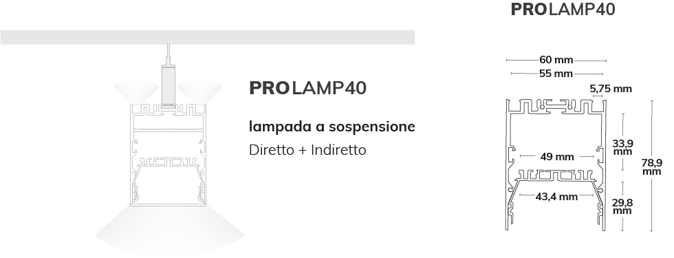 Modulares Lichtsystem Pendelleuchten Direkt + Indirekt PROLAMP40